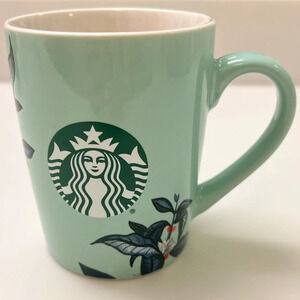Starbucks Light‎ Green 10 oz. cup. Blue Leaf Design. 2021.